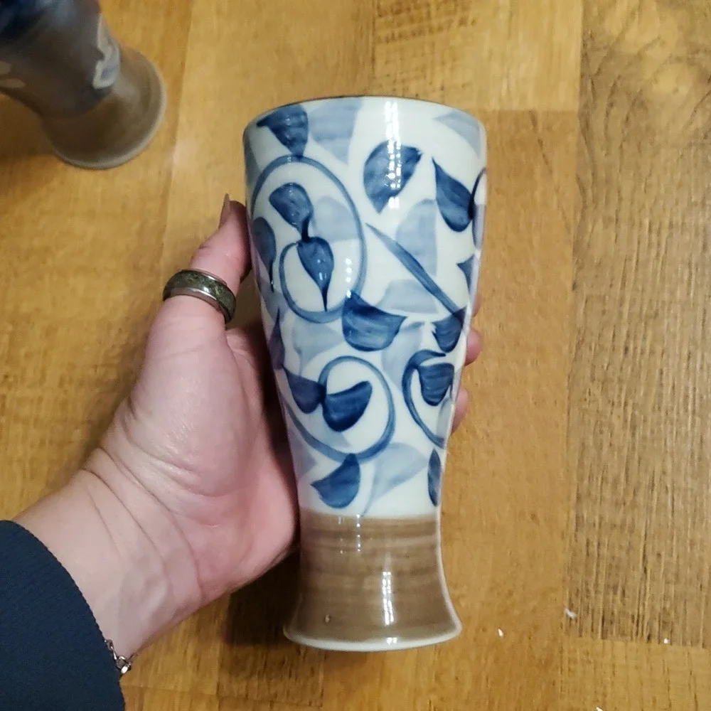 Eiraku Kiln Pottery‎ Beer Mug Cups Set Of 2 With Vine And Plum Blossom Motif